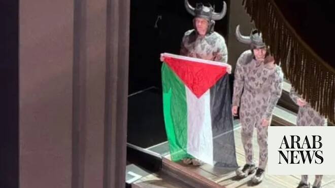 Cast member unfurls large Palestinian flag on London’s Royal Opera